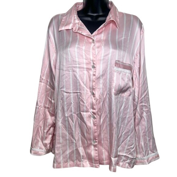 Other - Victoria's Secret Pink Satin Stripe Sleep‎ Shirt Pajama Top XL